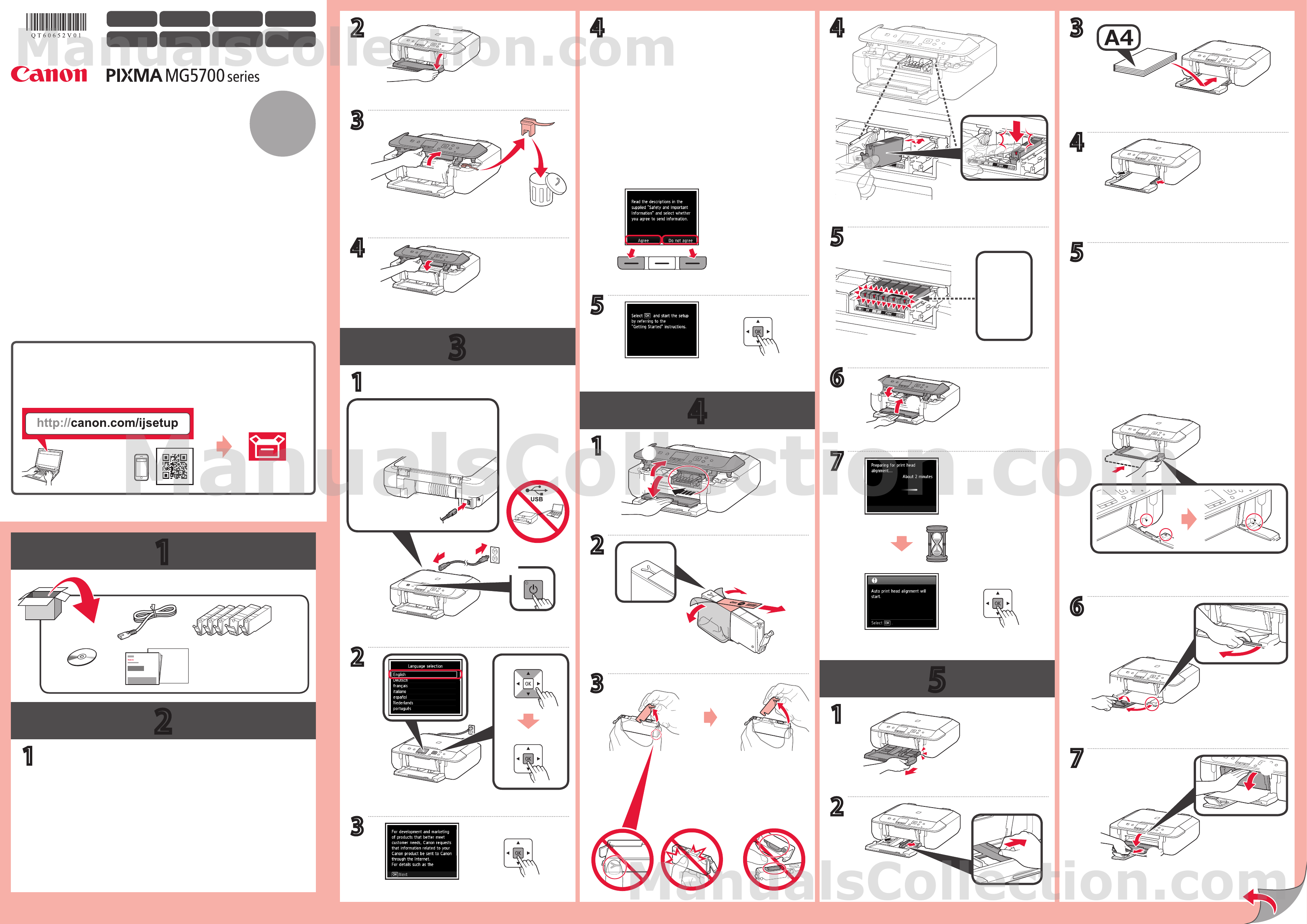 Canon Pixma Mg5750 Mg5700 Series Getting Started Device Setup Part English Espanol Francais Italiano