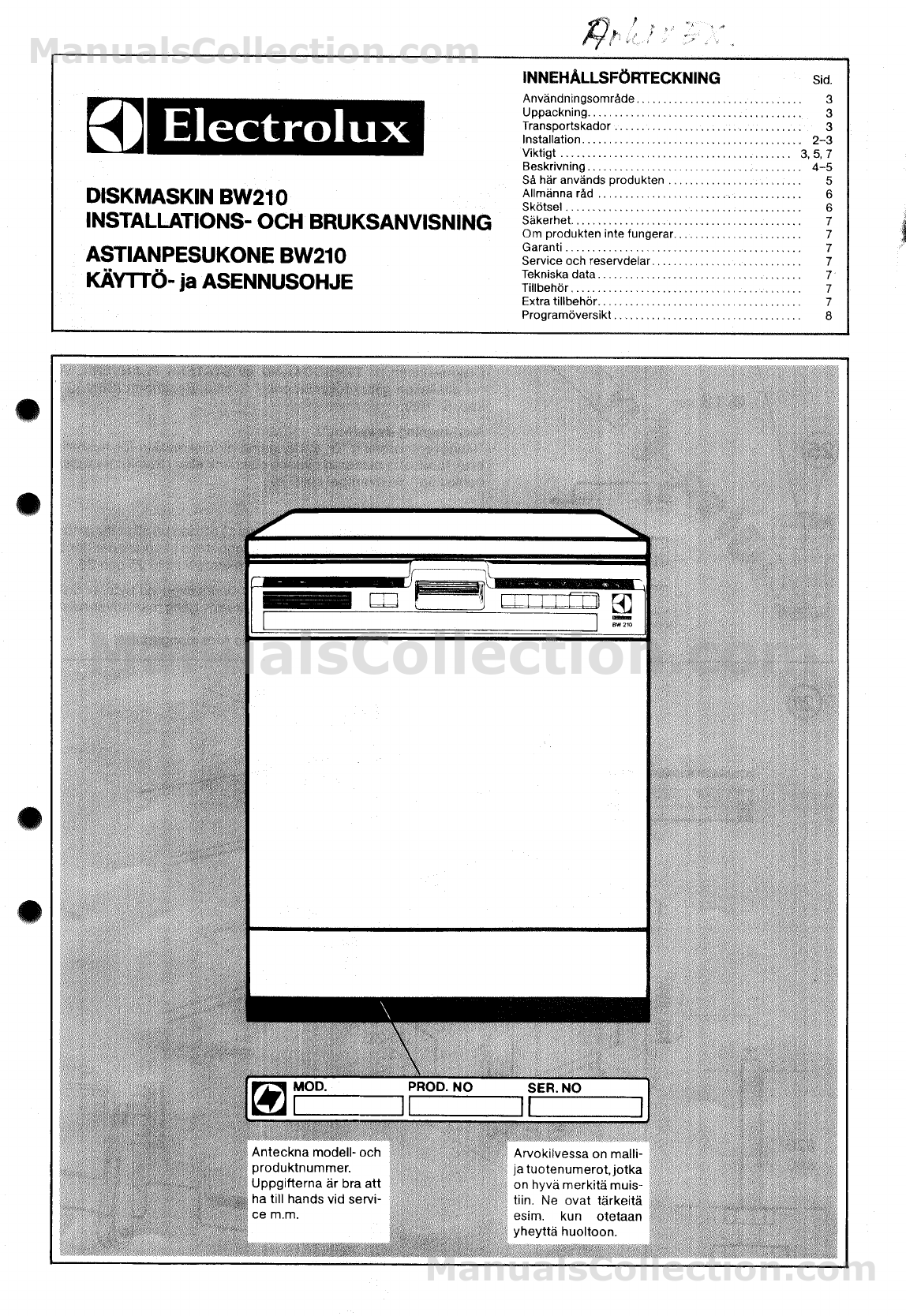 Electrolux BW210 Manual (Svenska)